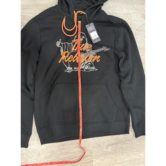 True Religion Men's Hoodie Sweater XL Black Orange Happy Buddha Logo NWT - Picture 4 of 6